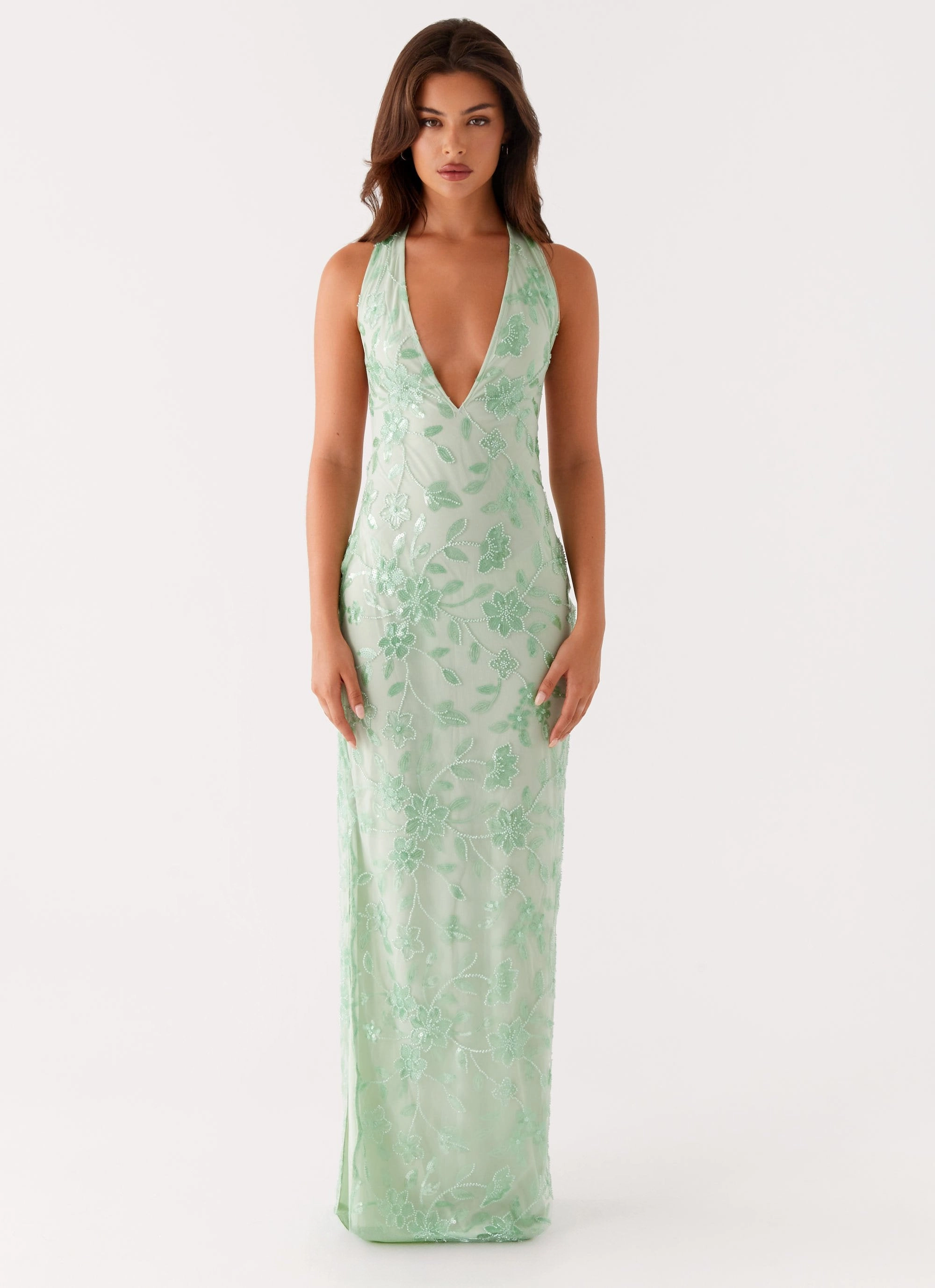 cut out Cydney Beaded Maxi Dress - Sage