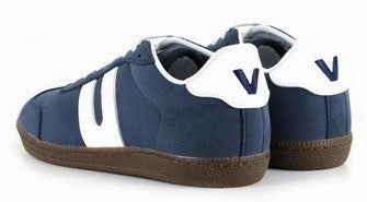 Elastic Lace System Cushion Frame Cheatah Sneaker in Navy from Vegetarian Shoes