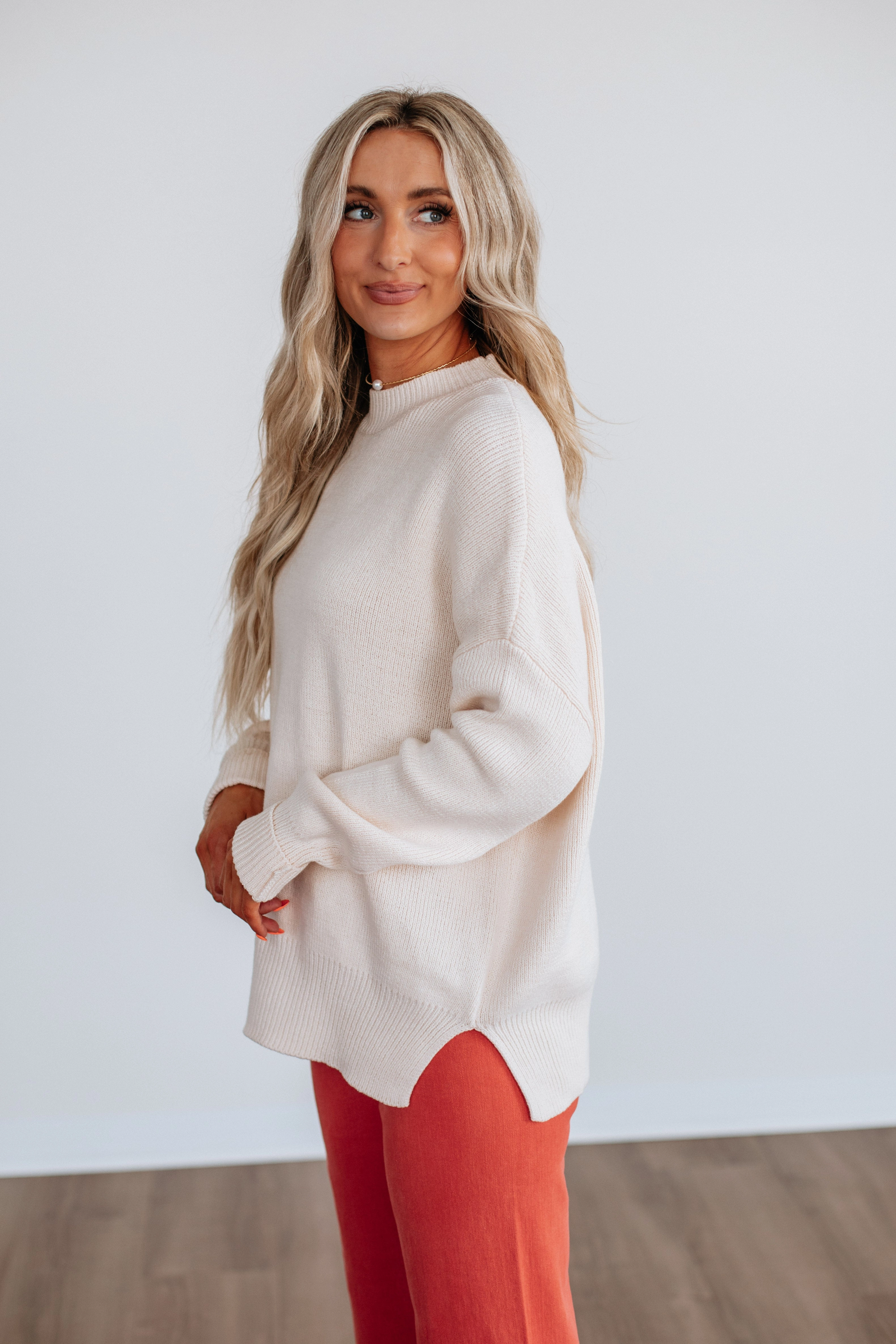 crew neck Chelsea Mock Neck Sweater - Natural