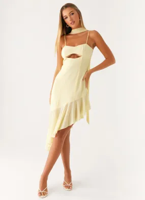 Zesty Asymmetrical Midi Dress - Yellow Fluid Cut