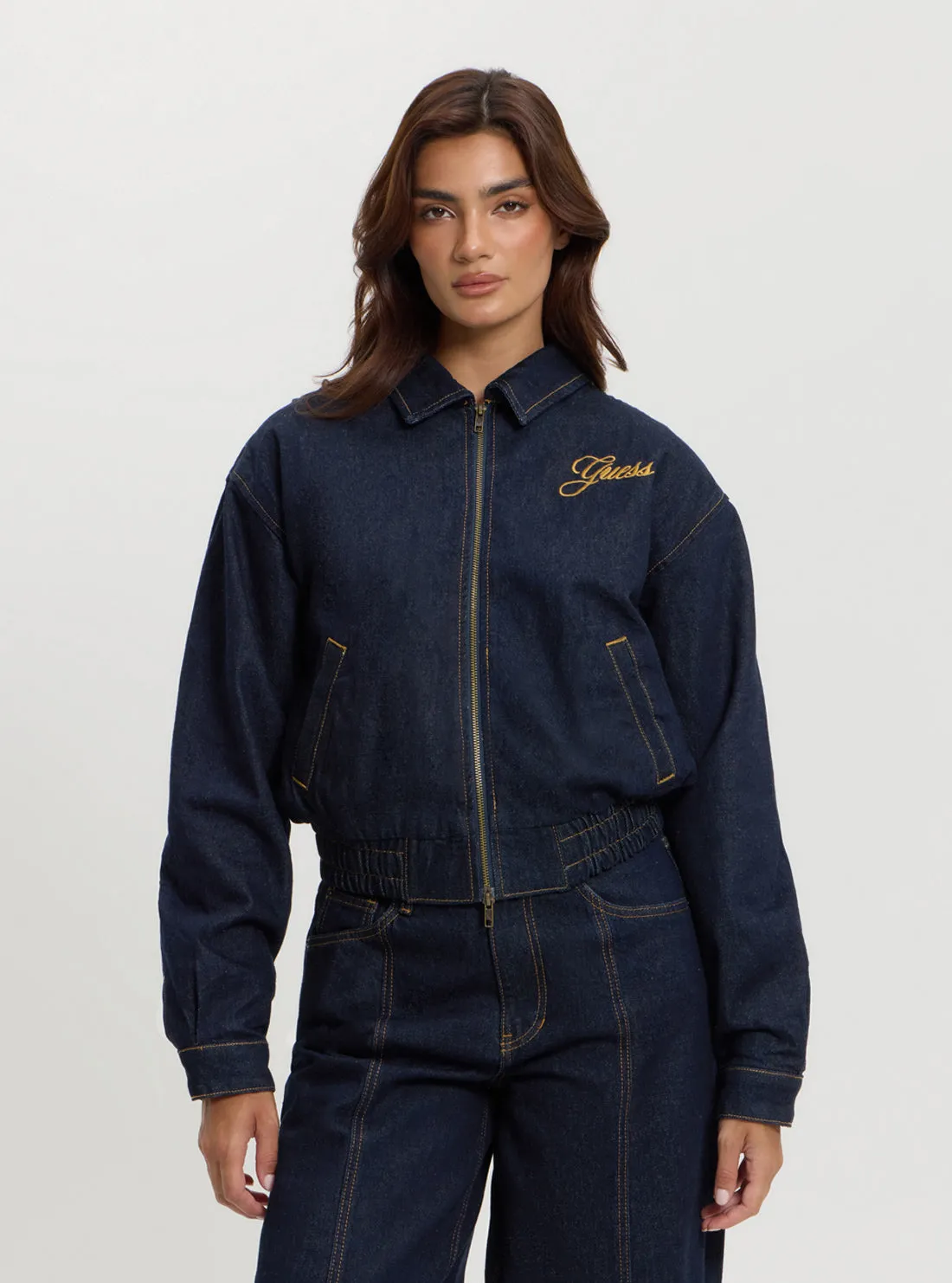 Guess Originals Blue Denim Bomber Jacket Relaxed Layers