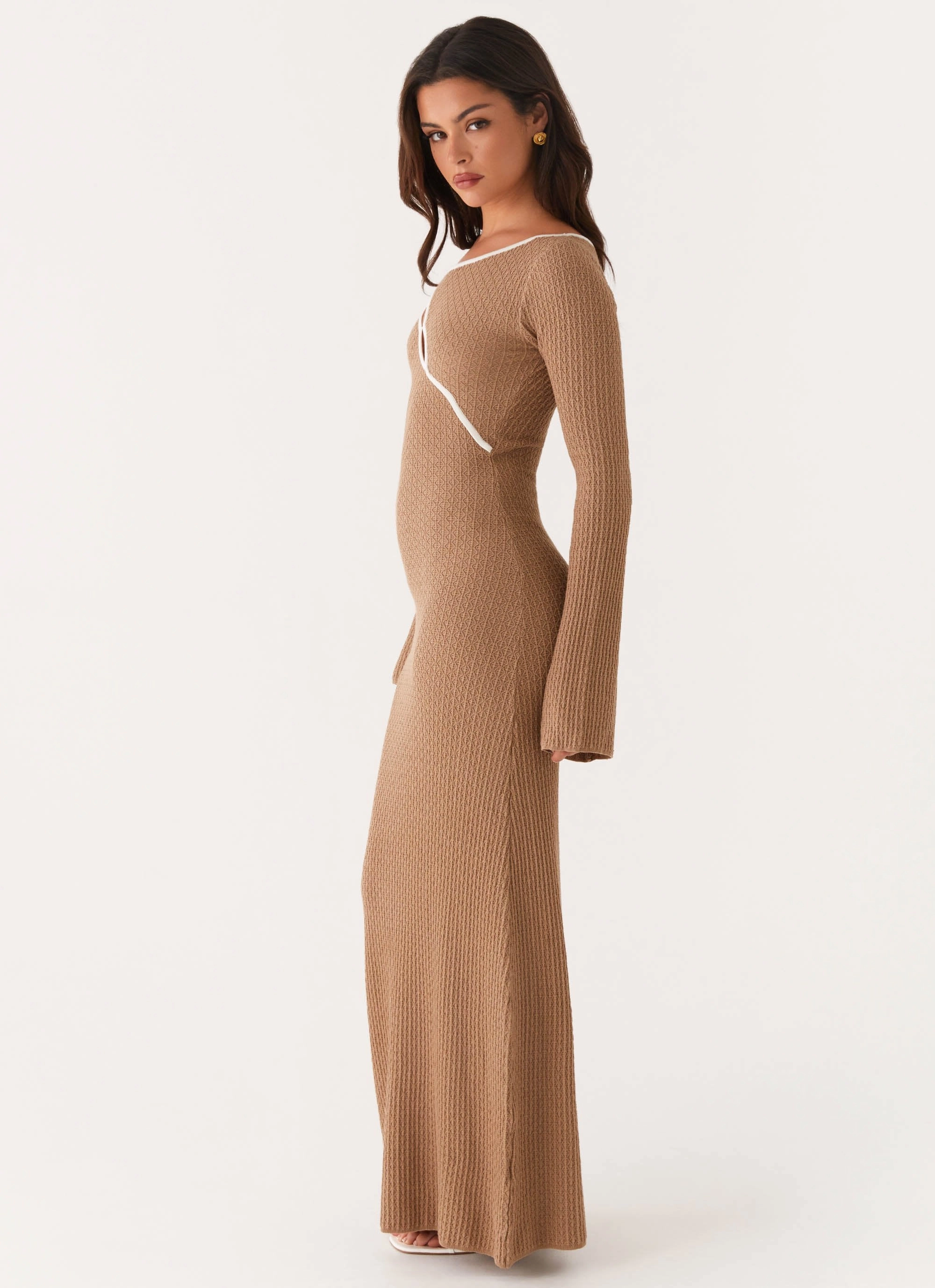 Layered Texture Trendy Fit Look Hilary Crochet Maxi Dress - Tan