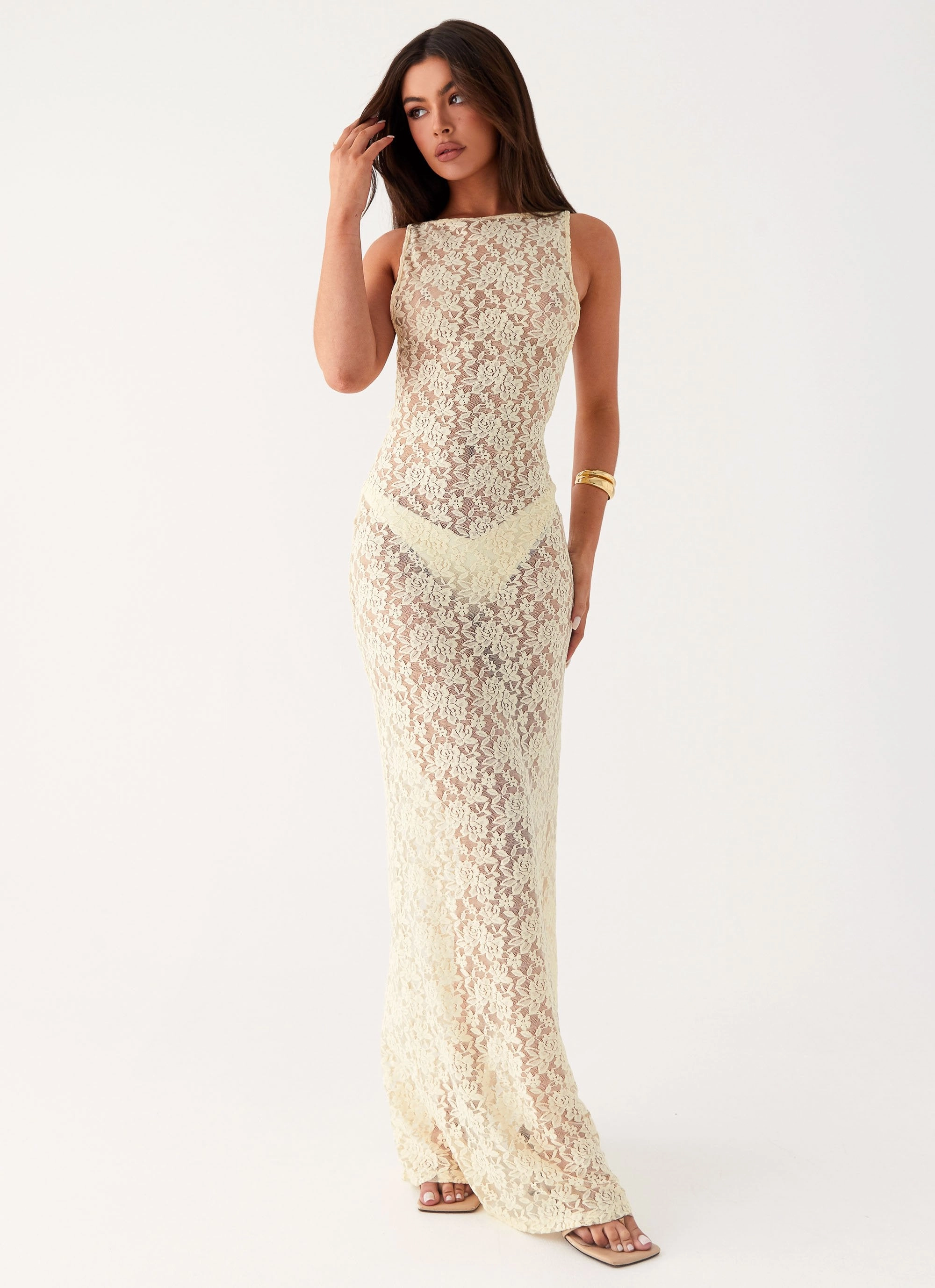 Promised Land Lace Maxi Dress - Ivory Shine Skin Skin Hug