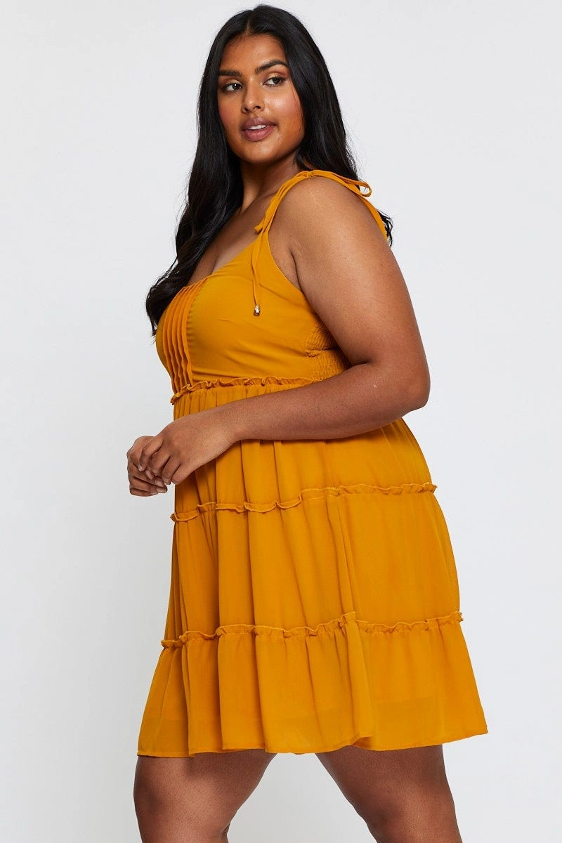 Smooth Finish Light Must Skater Dress Square Neck Sleeveless Tie