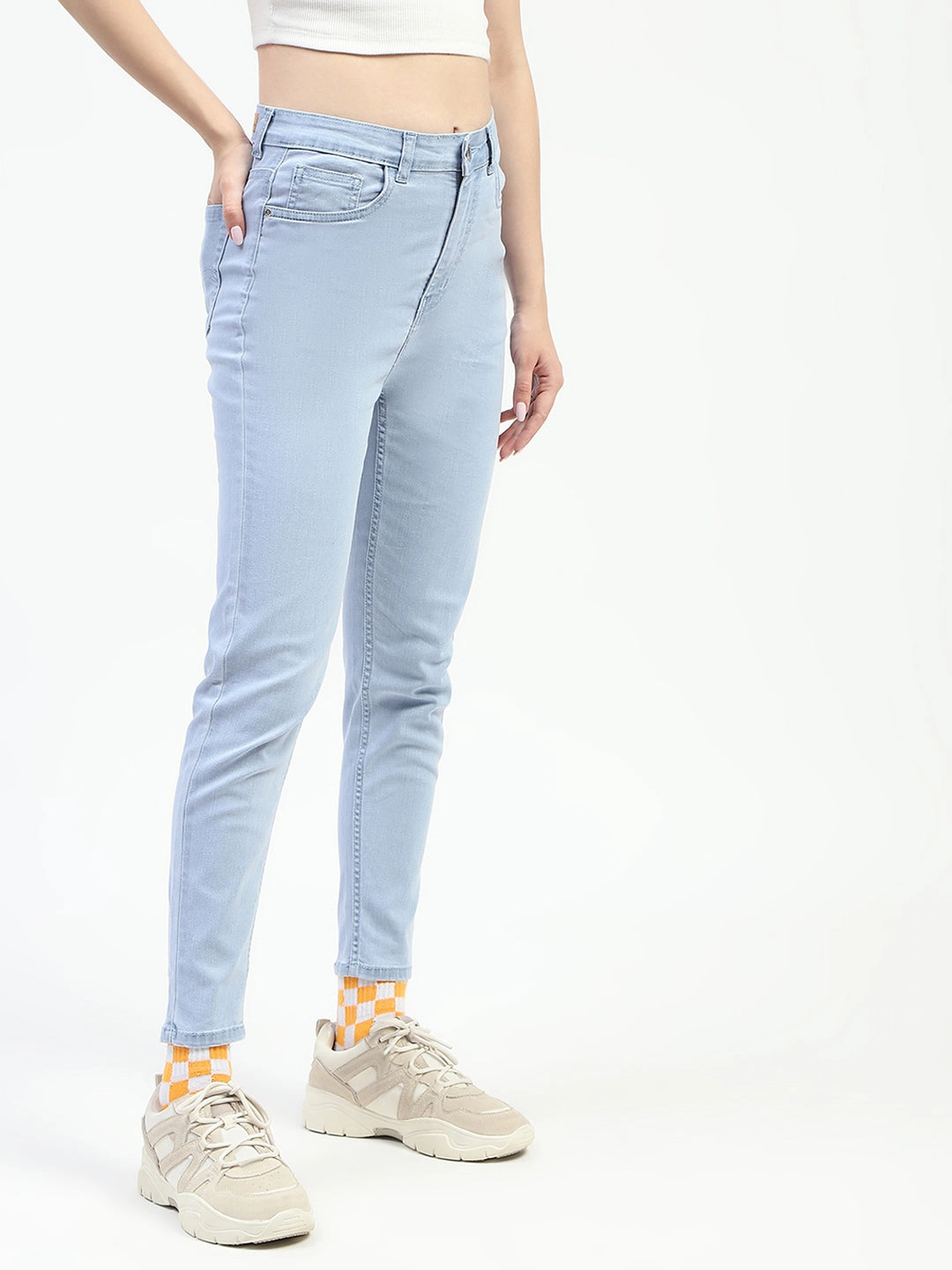 Madame Ice Blue Skinny Fit Cotton Denim Jeans Wearable Piece Classic Fit