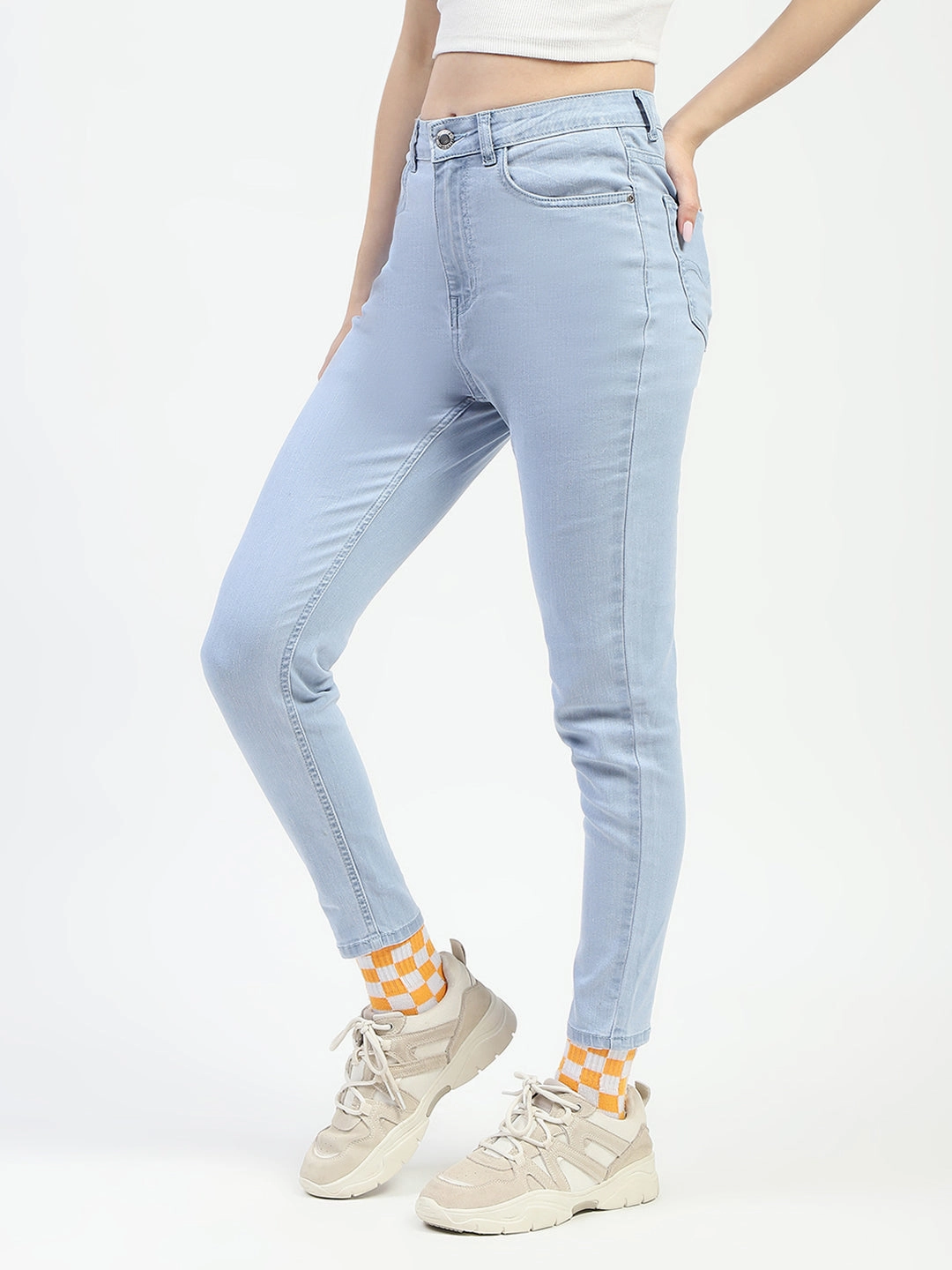 Trend Setter Chill Outfit Student Outfit Chill Vibes Madame Ice Blue Skinny Fit Cotton Denim Jeans