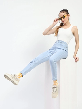 Relaxed Cut Chic Appearance Madame Ice Blue Skinny Fit Cotton Denim Jeans