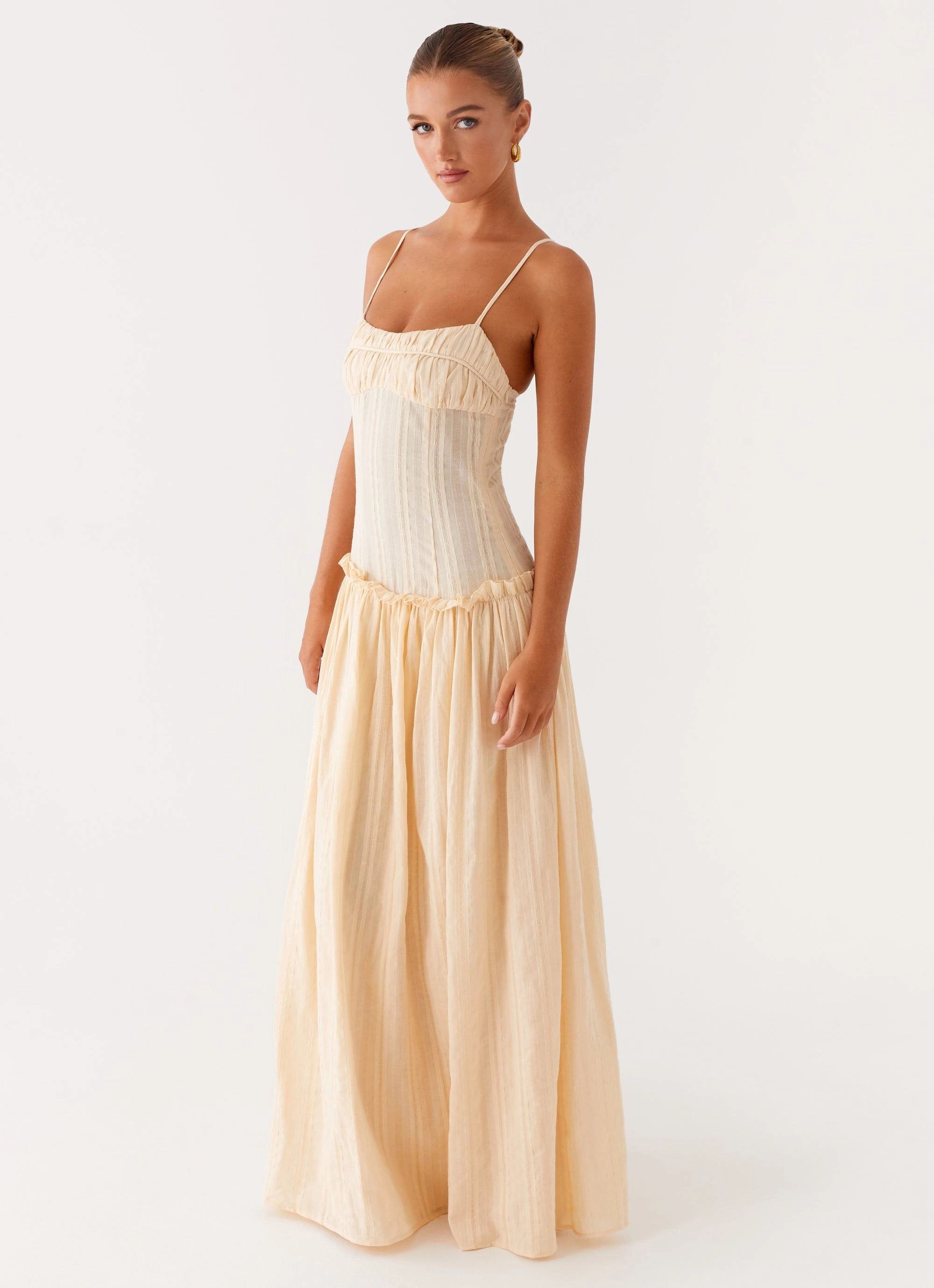 All Gender Office Shape Jacinda Drop Waist Maxi Dress - Cream