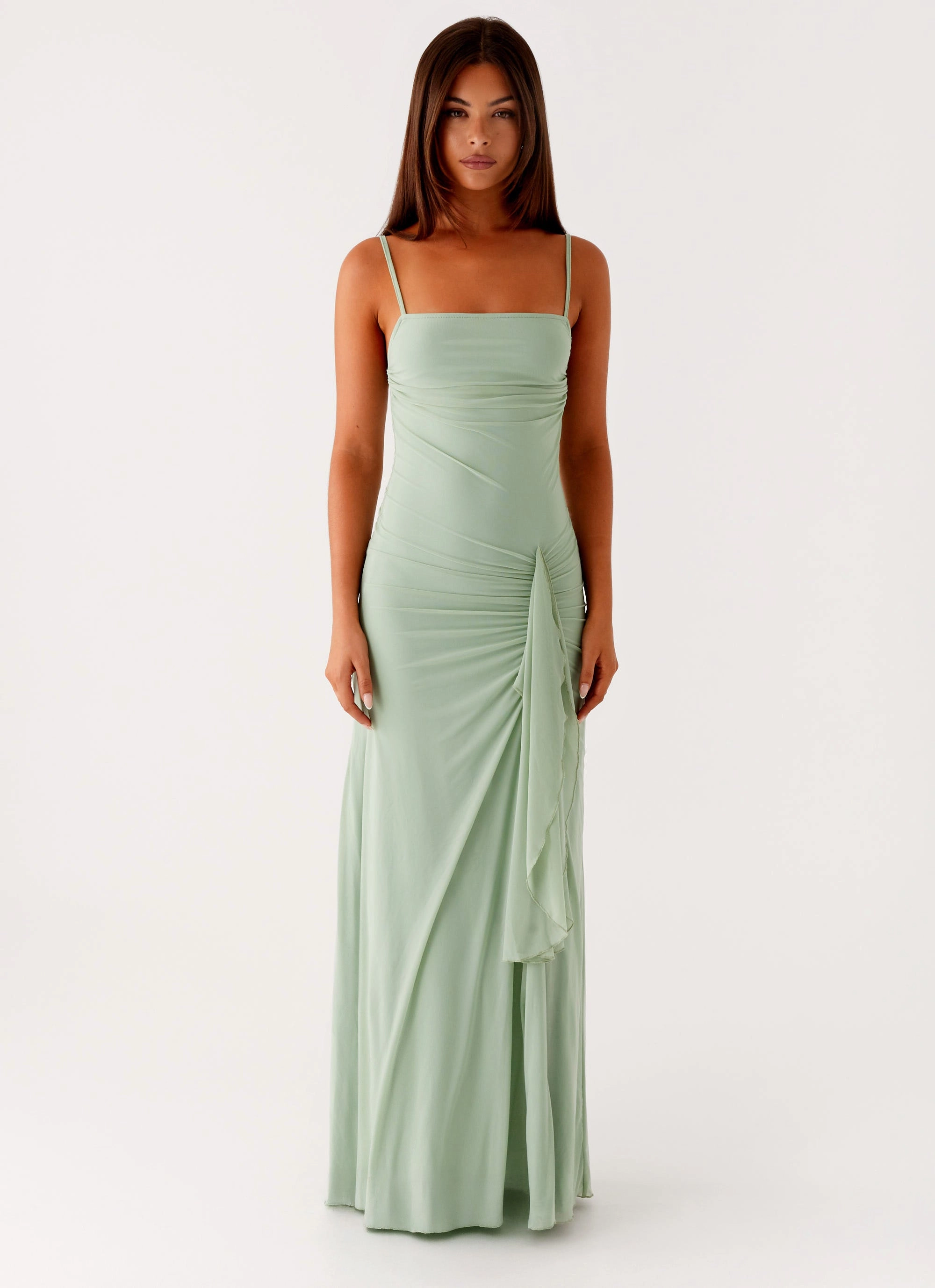 Flattering Shape Wear Lace Accent Amphi Maxi Dress - Sage