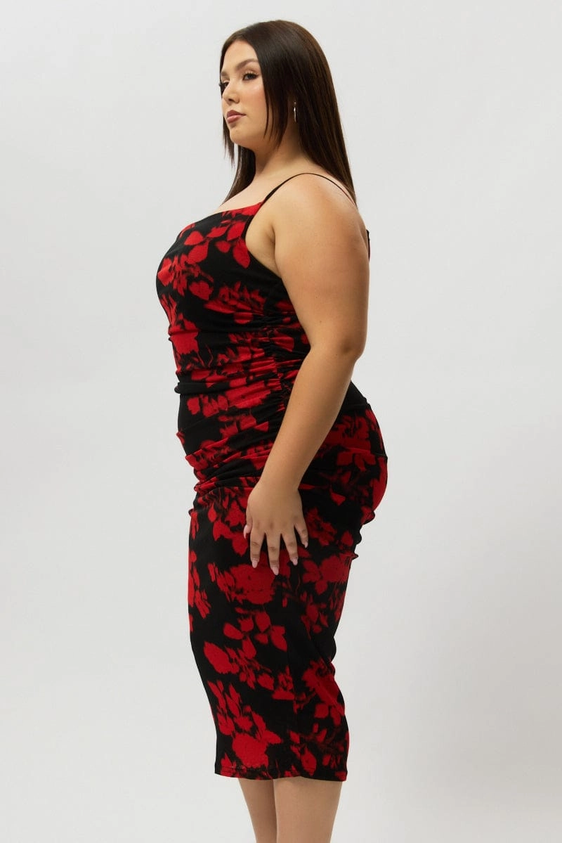 Red Abstract Cowl Shoestring Strap Stretch Dress Clean Aesthetic