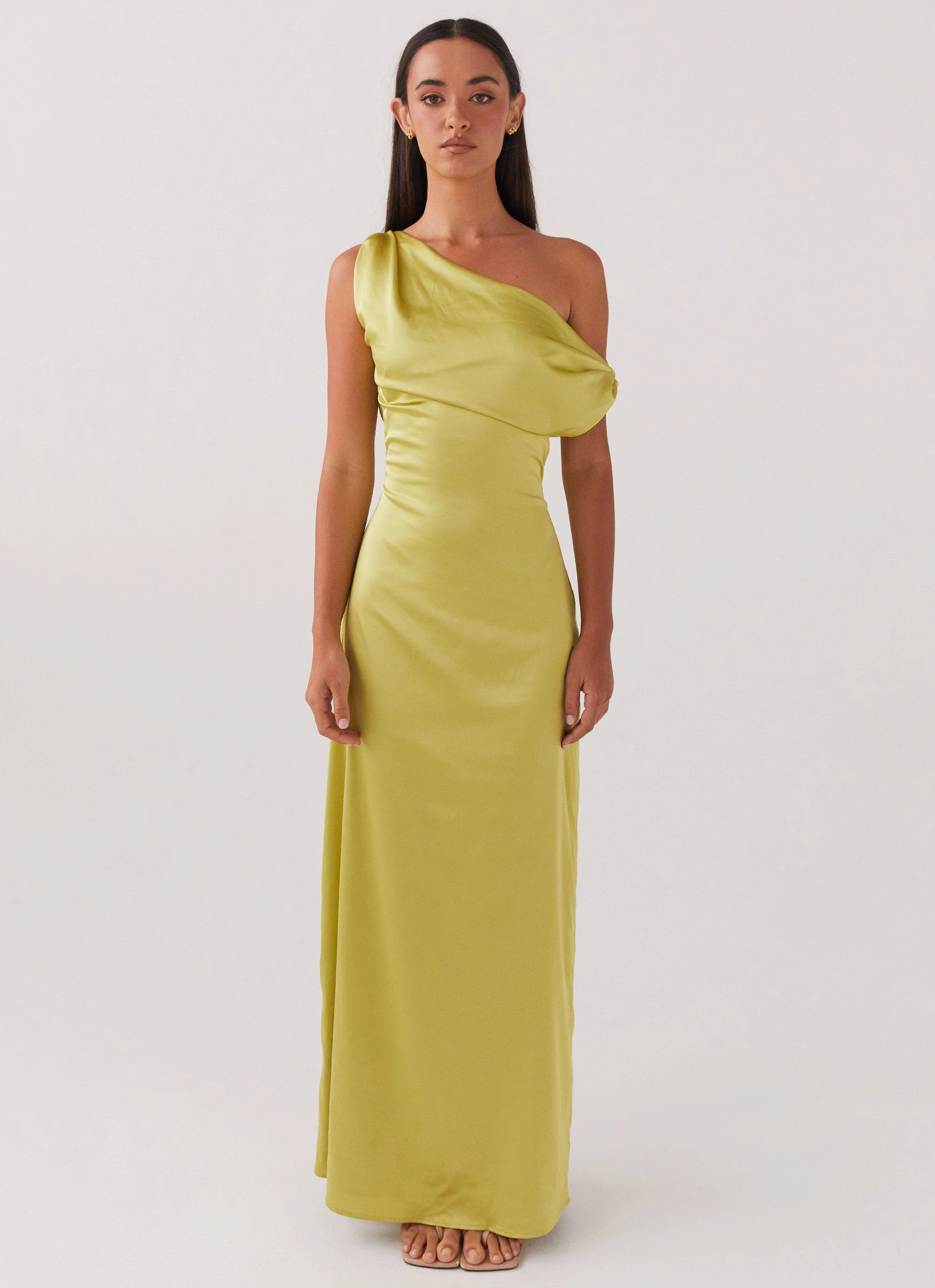 Heart Of Glass Satin Maxi Dress - Chartreuse Work Fitwear Stylish Layer