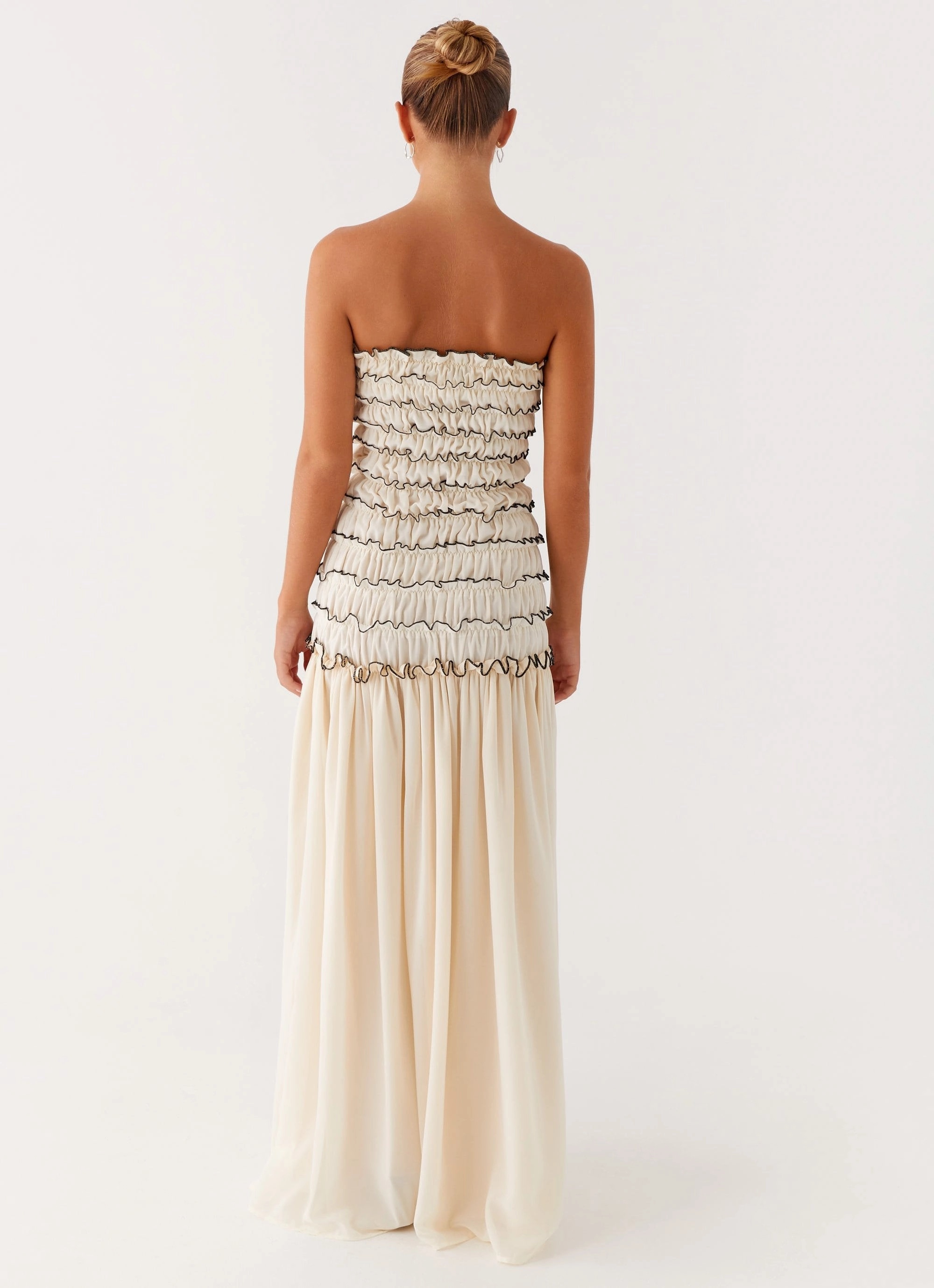 Velvet-Edge Zariah Maxi Dress - Ivory