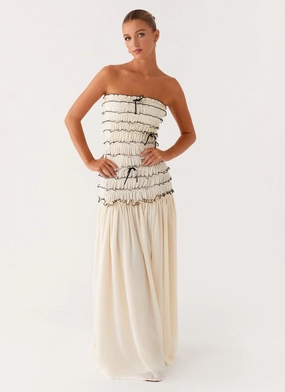 Zariah Maxi Dress - Ivory Draped Layer Bishop-Sleeve