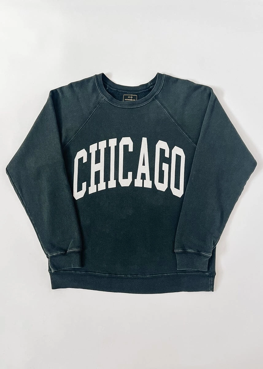 Chicago Classic Crew Sweatshirt - Vintage Black Eco Conscious Processing Curved Hemline