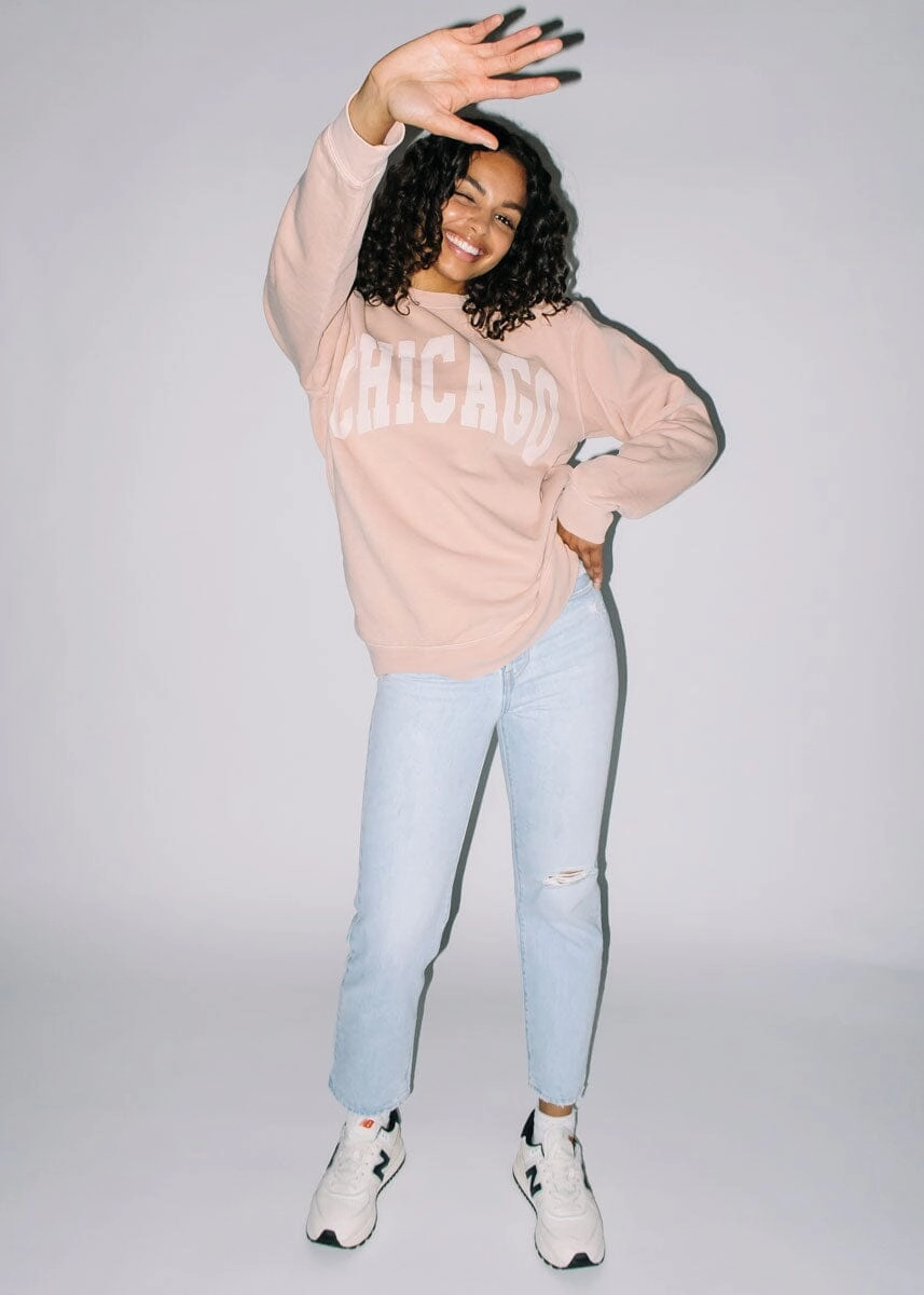 Chicago Collegiate Puff Sweatshirt - Dusty Pink Comfortable Design Everyday Ease