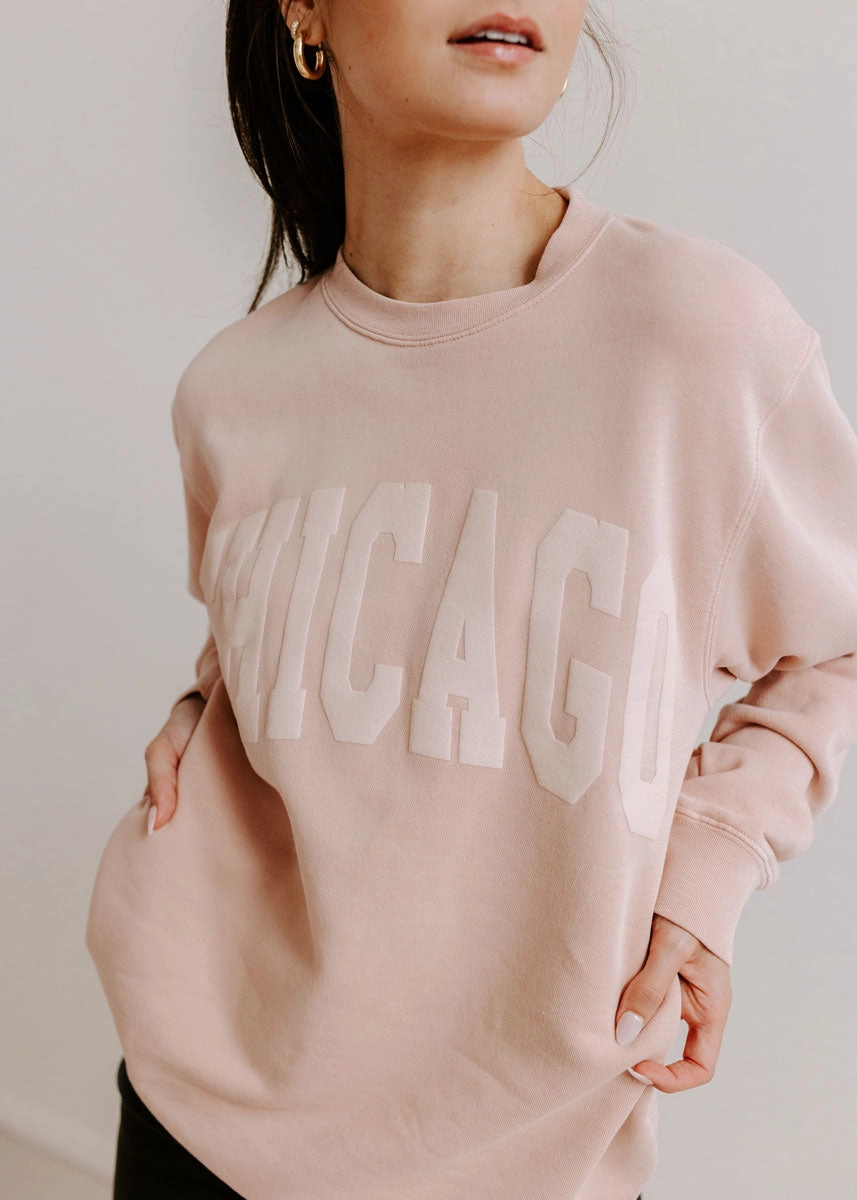Warm And Comfortable Zero Waste Manufacturing Chicago Collegiate Puff Sweatshirt - Dusty Pink