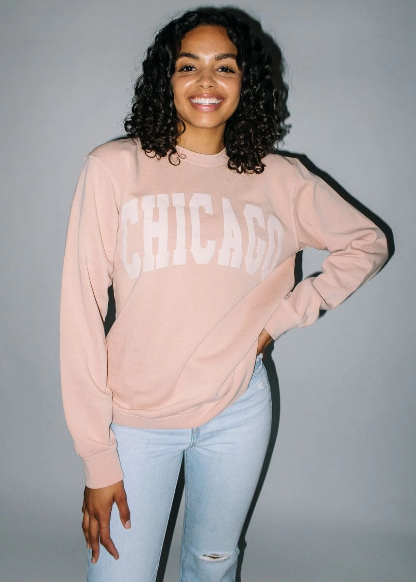 Chicago Collegiate Puff Sweatshirt - Dusty Pink slim fit Chilly Days