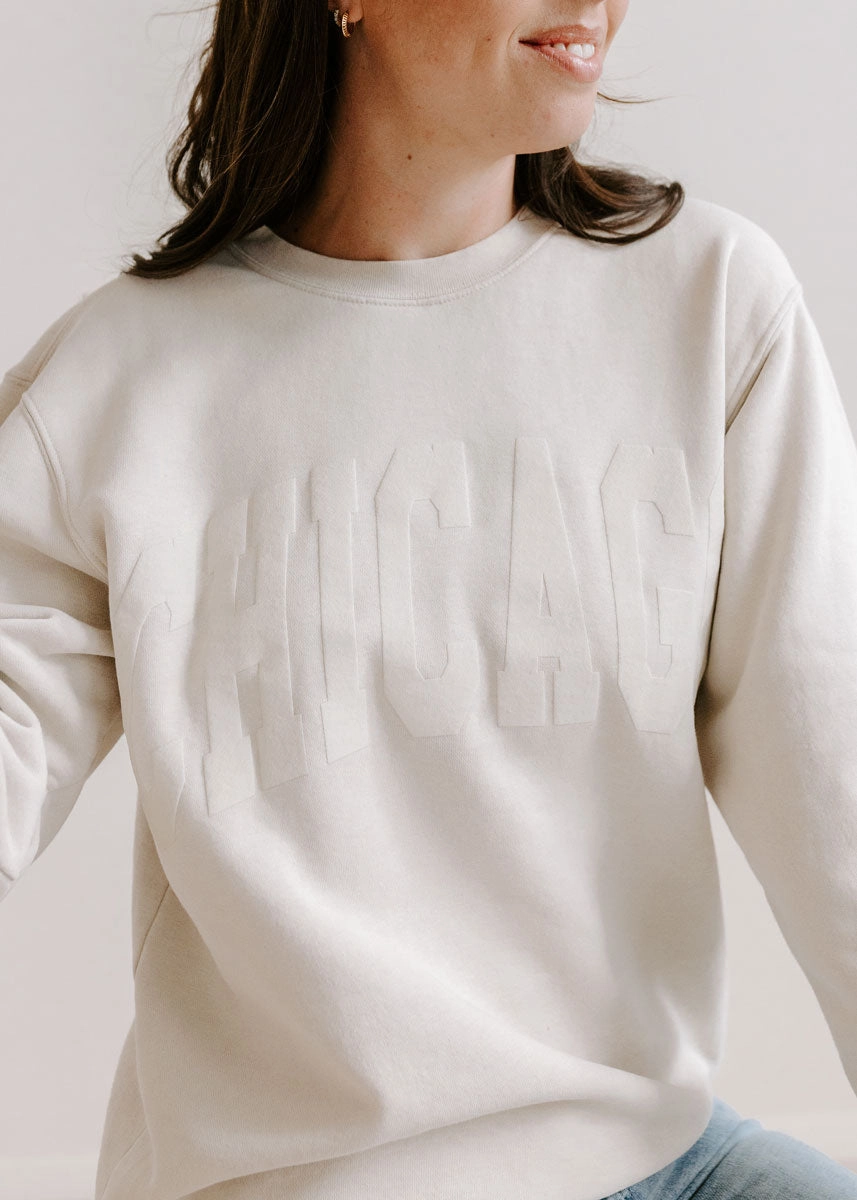 Chicago Collegiate Puff Sweatshirt - Ivory Trendy Look Performance Comfort