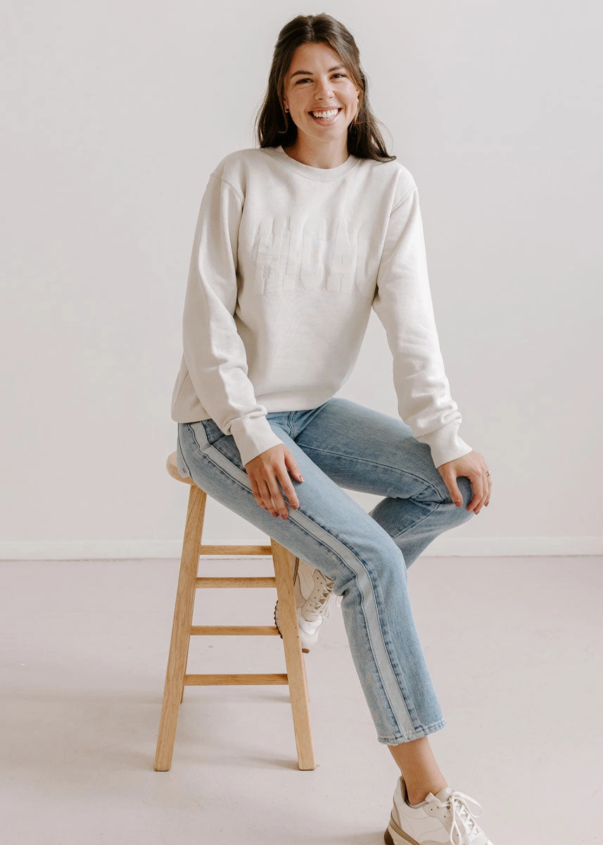 Chicago Collegiate Puff Sweatshirt - Ivory Fashionable Layer Timeless Knit