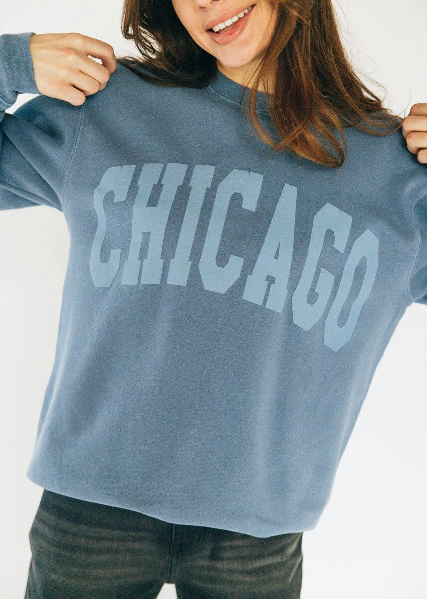 Chicago Collegiate Puff Sweatshirt - Slate Blue Sporty Design