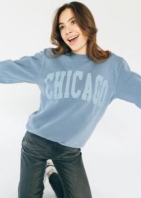 Chicago Collegiate Puff Sweatshirt - Slate Blue Comfy Wear Fit Seasonal Warmth