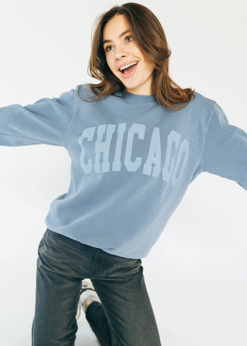 Chicago Collegiate Puff Sweatshirt - Slate Blue Comfy Wear Fit Seasonal Warmth
