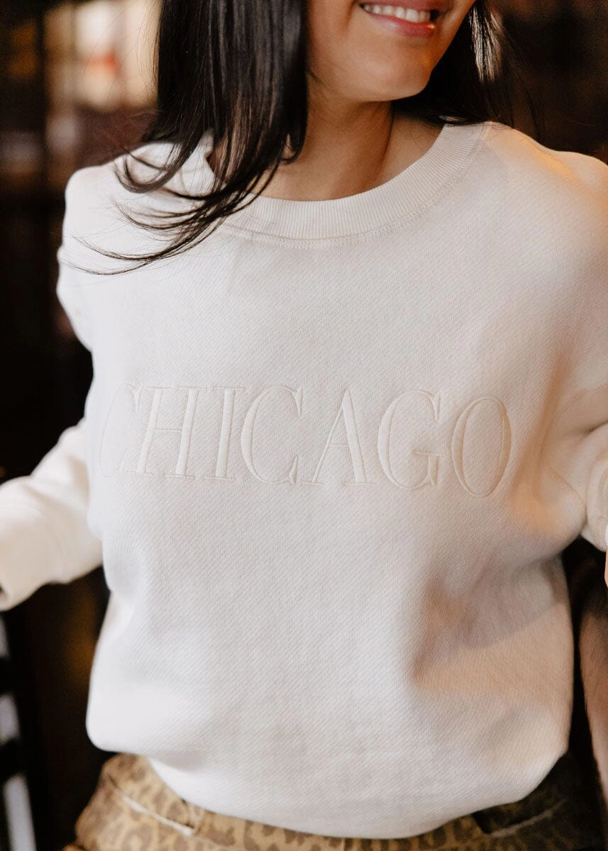 Chicago Embroidered Sweatshirt - Ivory Elastic waist