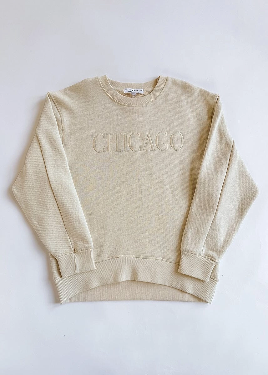 Chicago Embroidered Sweatshirt - Ivory Relaxed Comfort Fit
