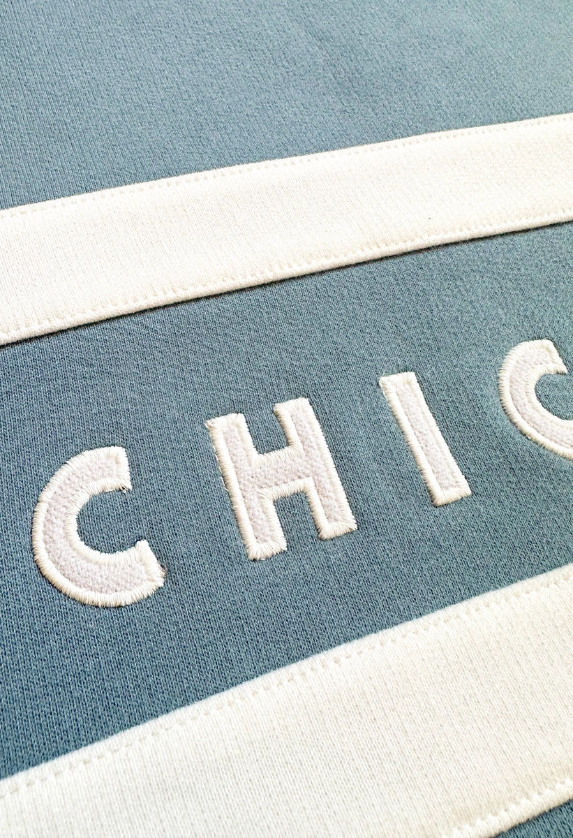 Reinforced Shoulder Seams Fashion Knit Layer Chicago Oversized Rugby Sweatshirt - Light Blue