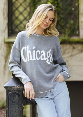Layered Fashion Street Ready Chicago Oversized Stripe Cuff Sweater - Dark Grey