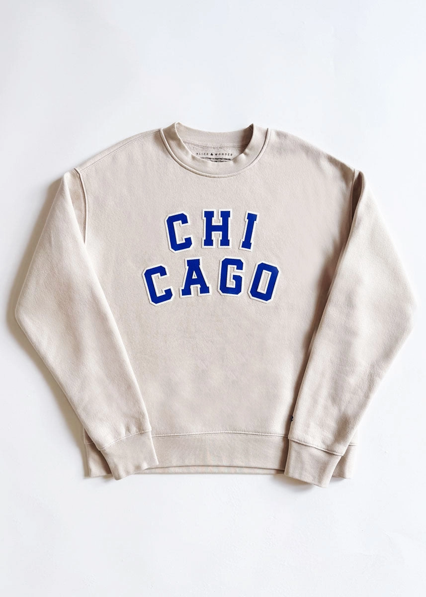 Chicago Varsity Sweatshirt - Ivory & Blue Snug Fit UV Protective Coating