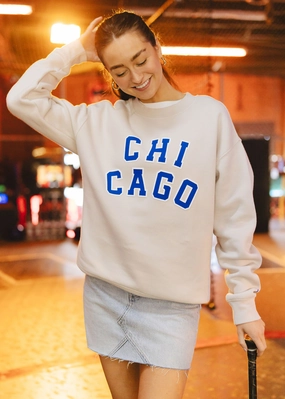 Chicago Varsity Sweatshirt - Ivory & Blue Soft Knit Piece