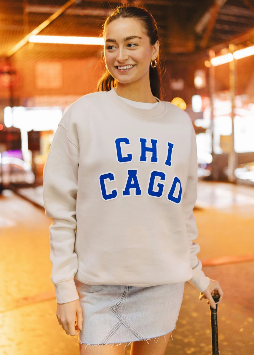 Quick Fit Wear Chicago Varsity Sweatshirt - Ivory & Blue