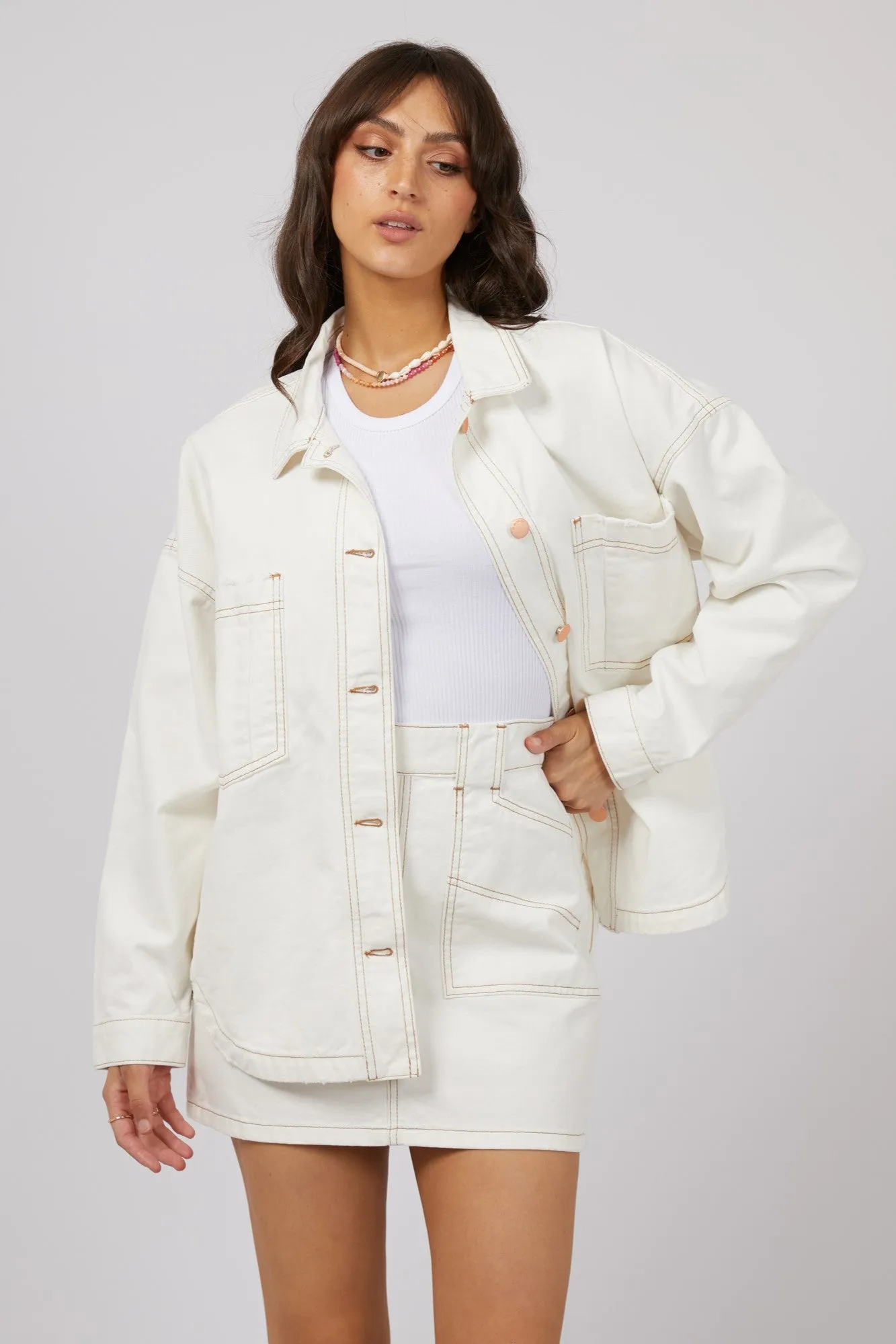 Temperature control Heat Guard All About Eve Coco Denim Shacket Vintage White