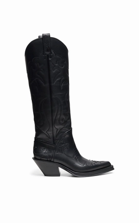 Capitana Cowboy Boot in Black Leather Canvas Material