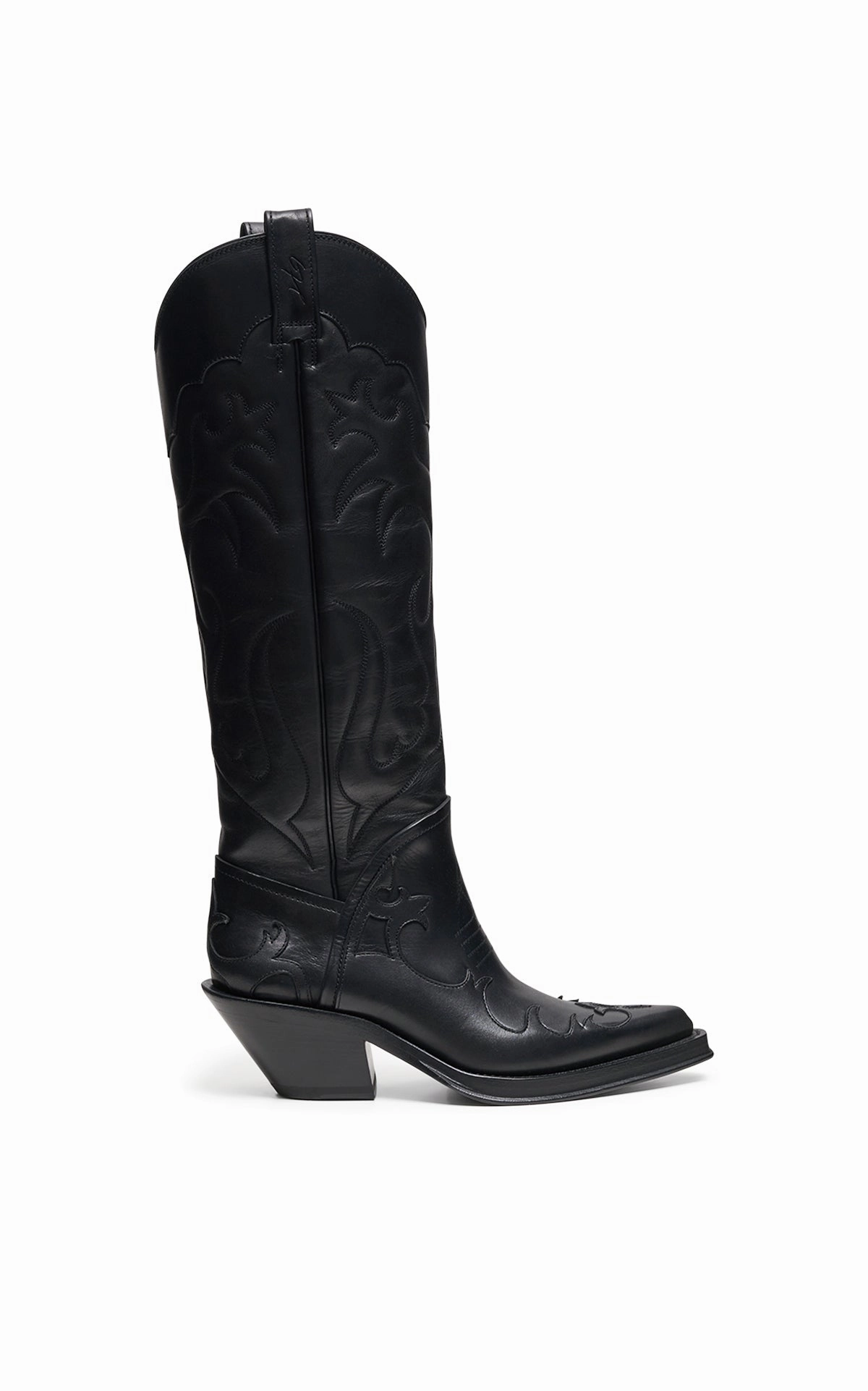 Capitana Cowboy Boot in Black Leather Canvas Material