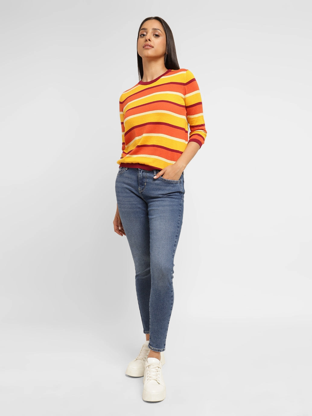 Flat Lock Stitching Youth Style Student Outfit Women's 710 Blue Skinny Fit Mid Rise Jeans