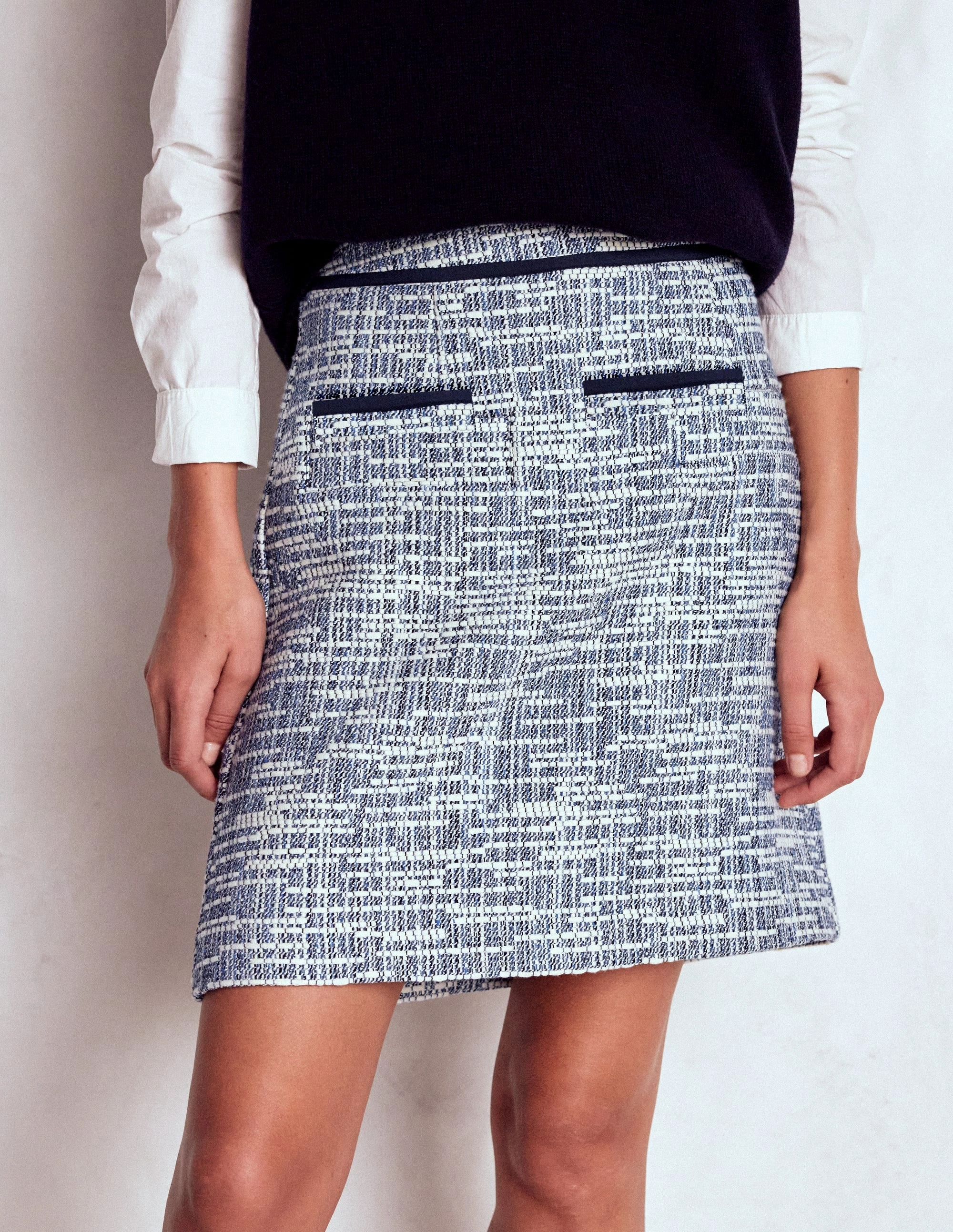 Weekend Ready Cozy Vibe Textured A Line Skirt-Navy Texture