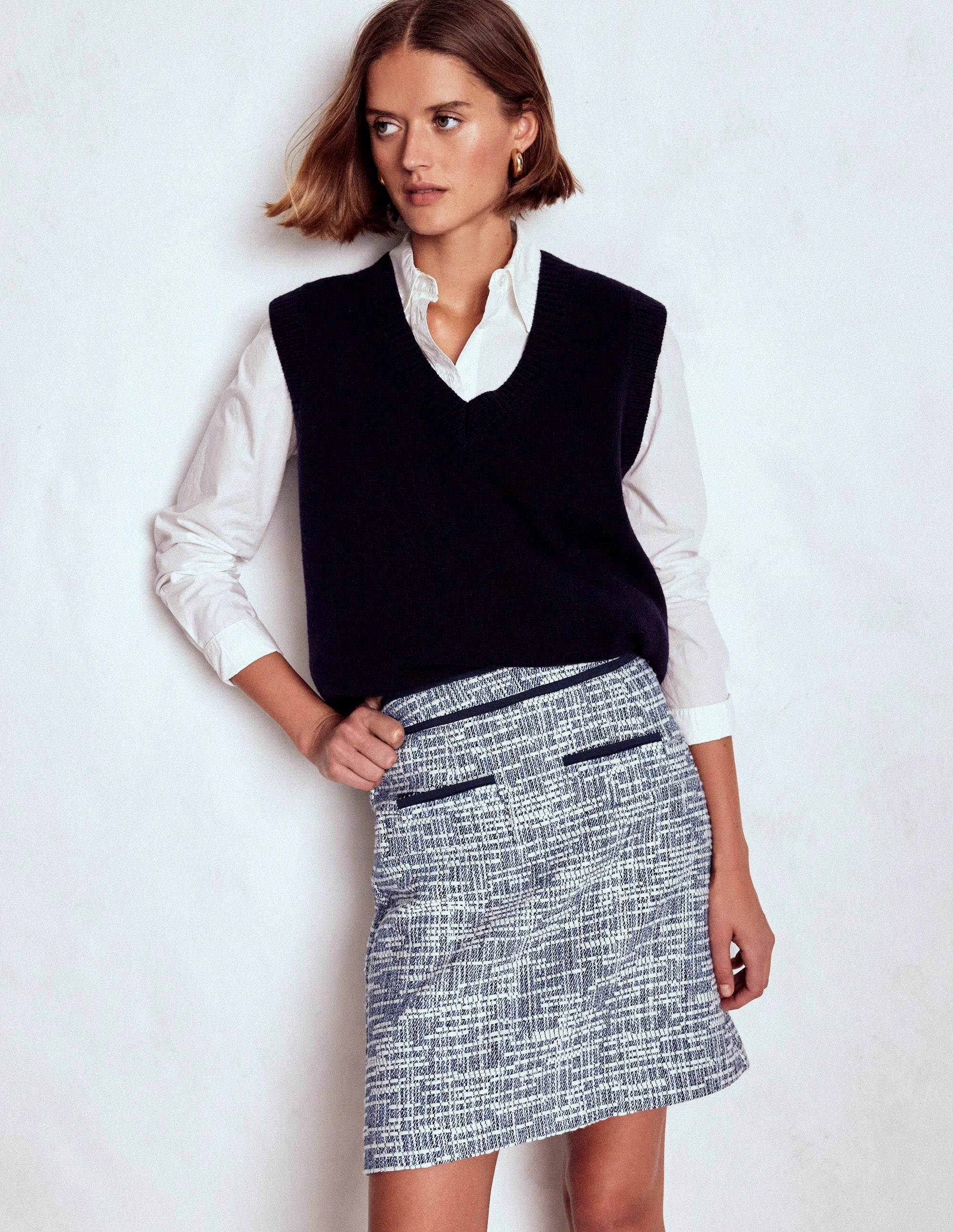 Textured A Line Skirt-Navy Texture Bold Look
