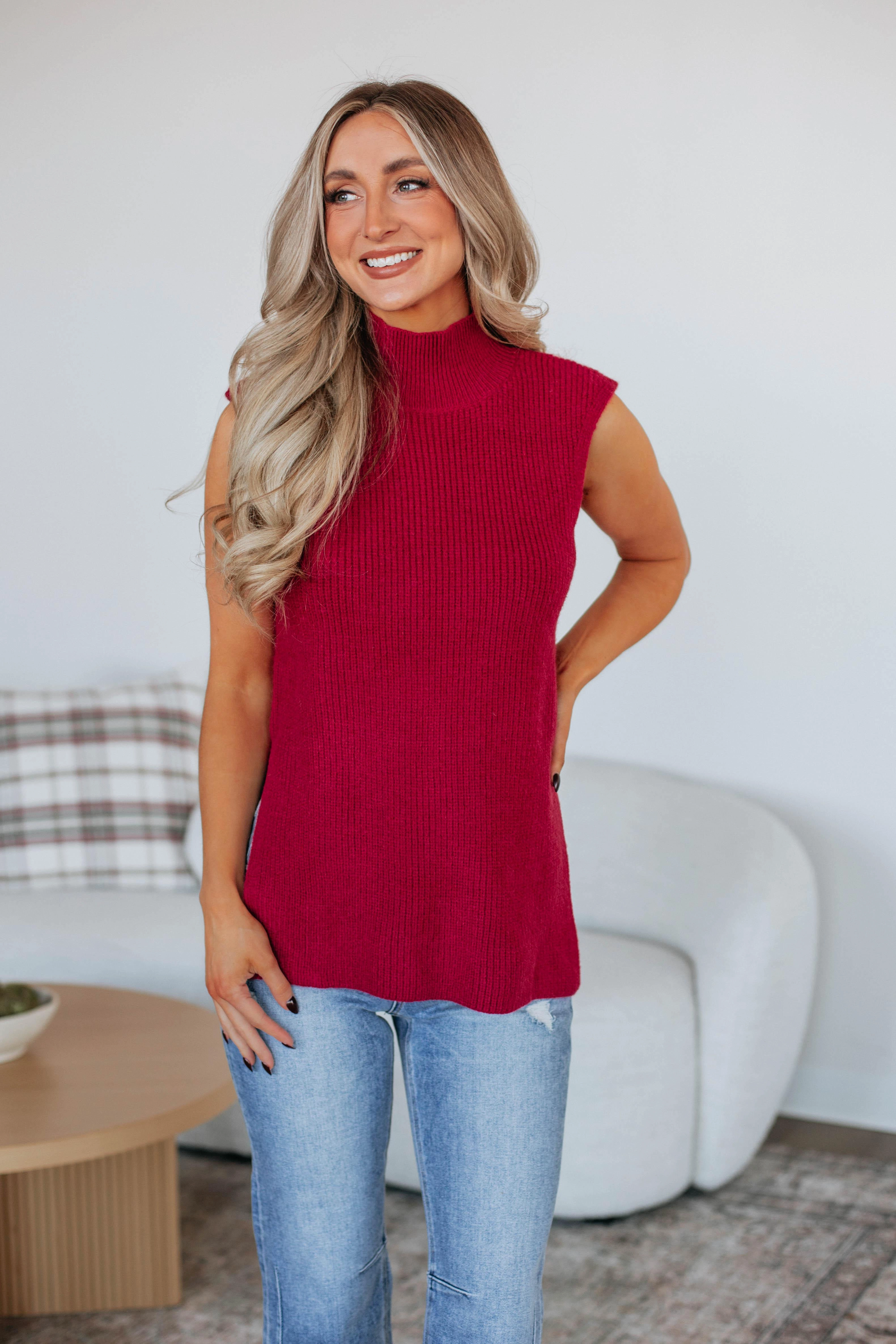 Relaxed Look Snug Layer Sophia Sweater Top - Cranberry