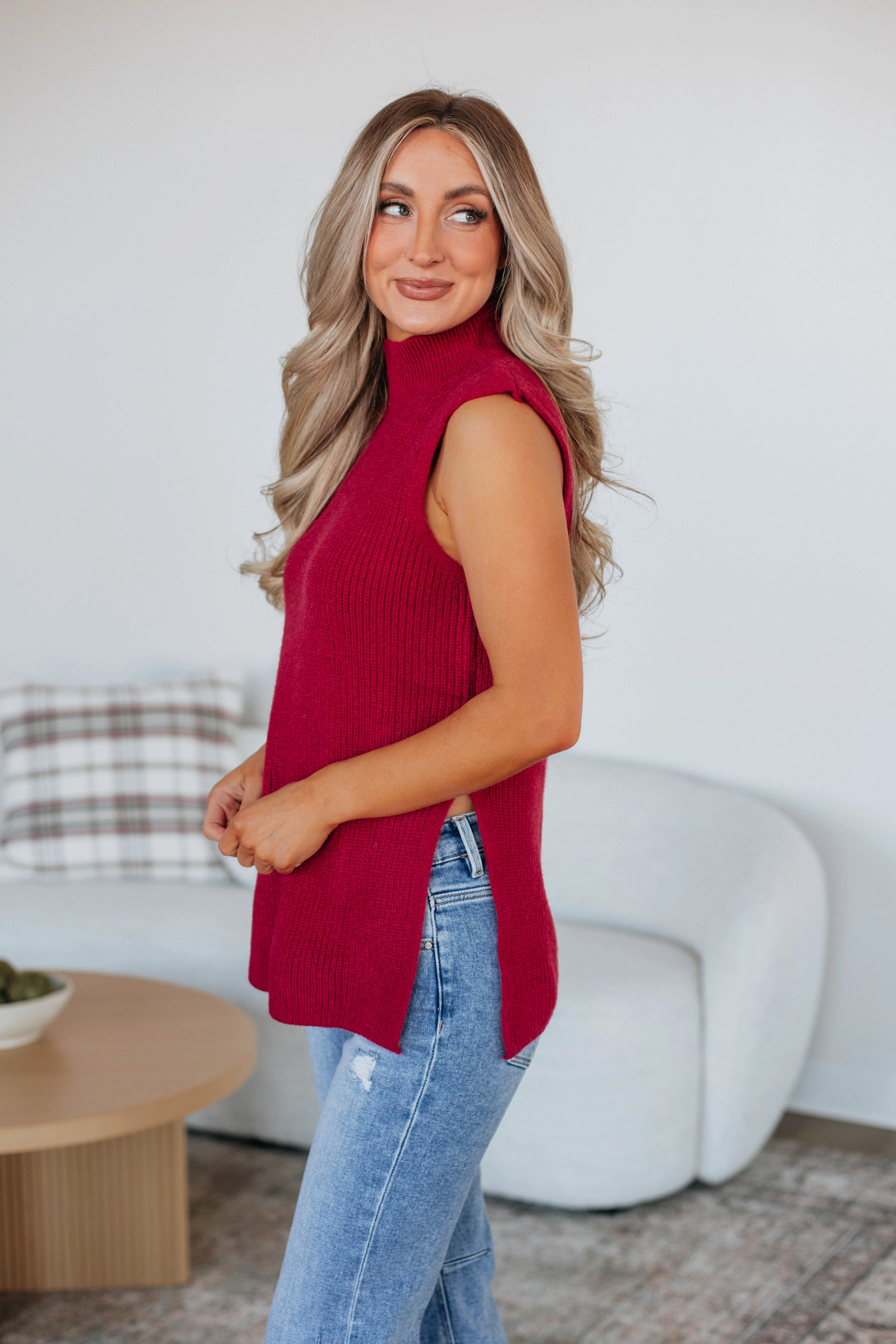 Roomy Pockets Seasonal Layers Sophia Sweater Top - Cranberry