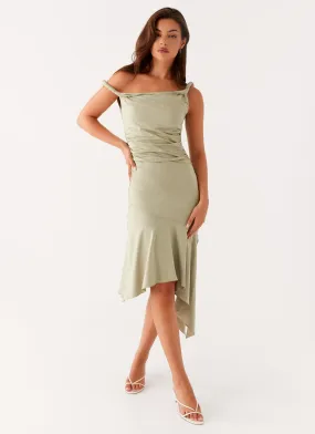 Huntah Midi Dress - Sage Contrast-Piping Polished Finish