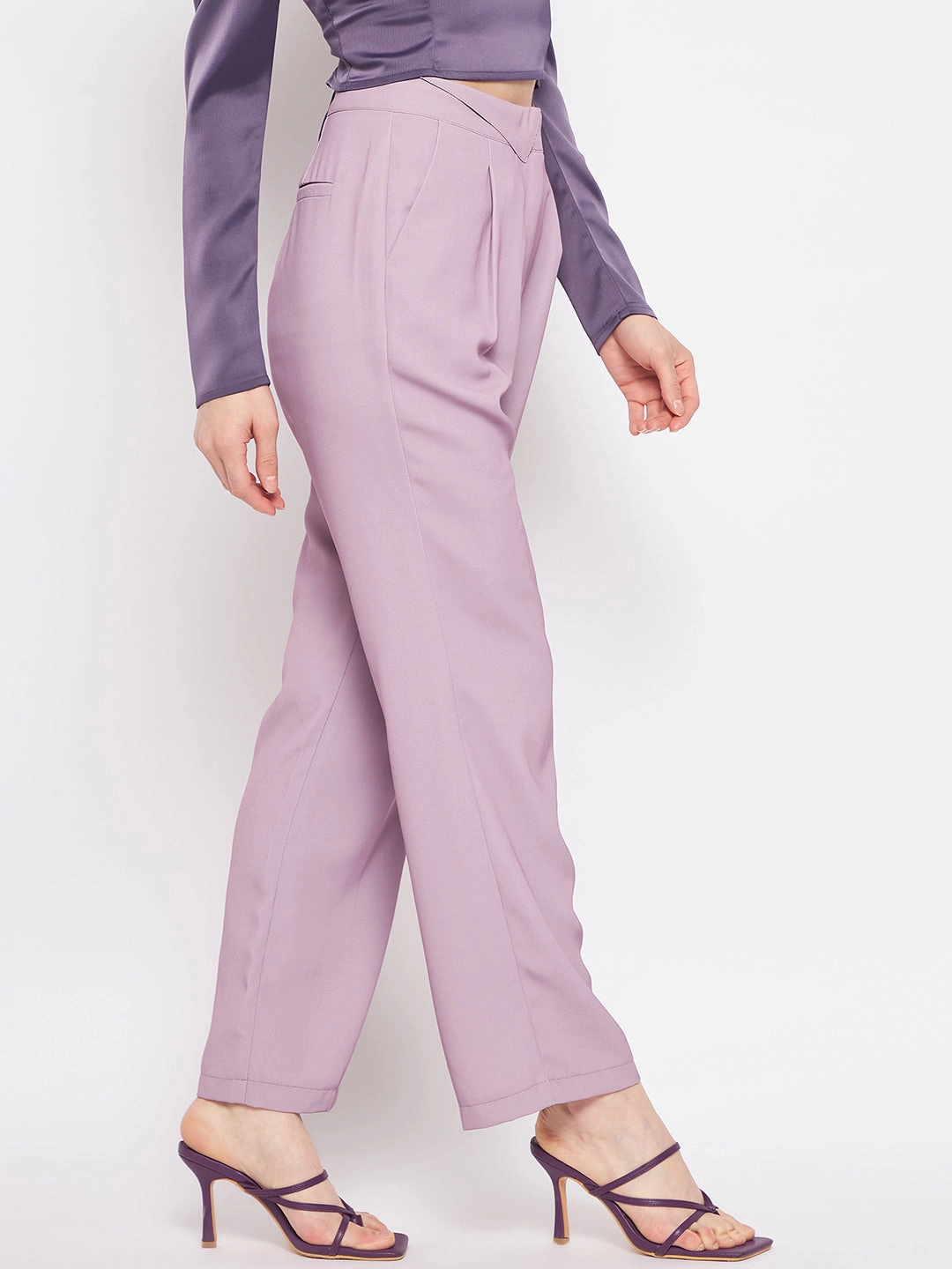 Madame Pleated Mauve Trouser No Ride Fit