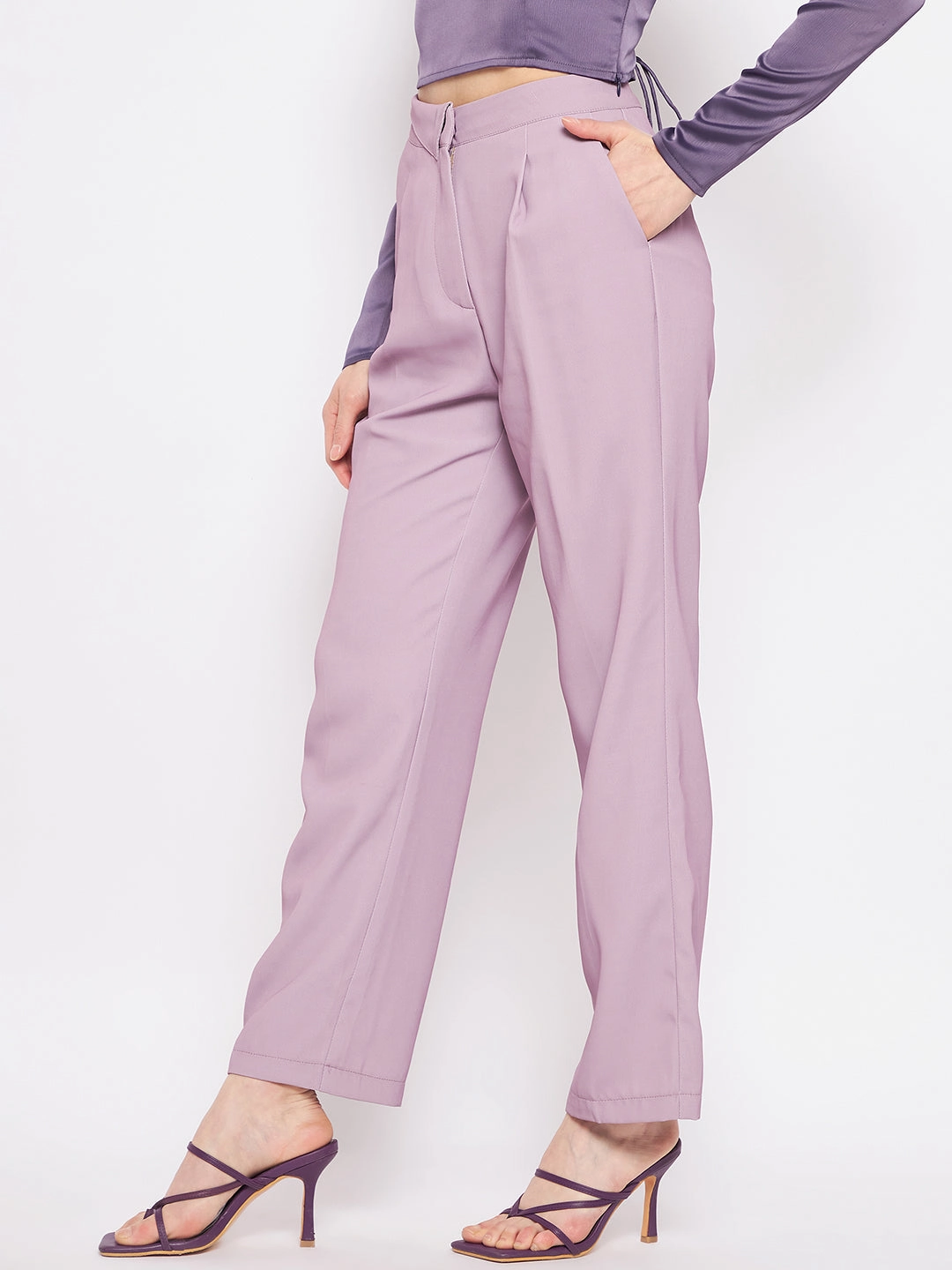Heat Control Wrinkle Free Fabric Madame Pleated Mauve Trouser