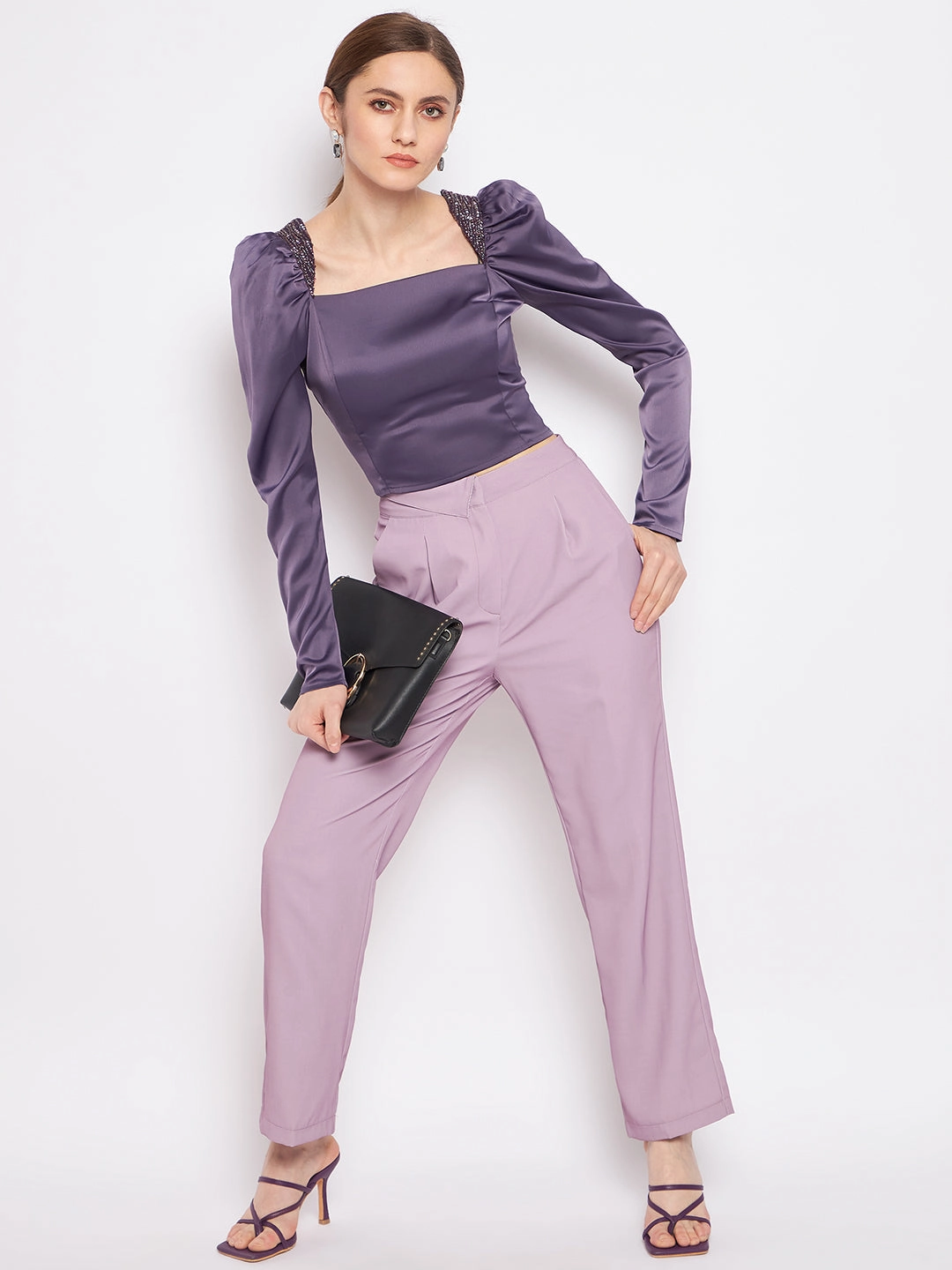 No Gap Waistband Stretch Comfort Madame Pleated Mauve Trouser