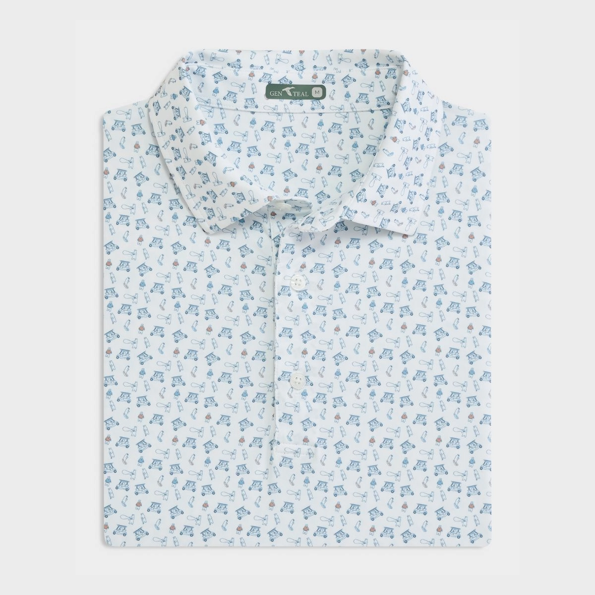 Stream to Green Printed Performance Polo DoubleLayered Hem Binding