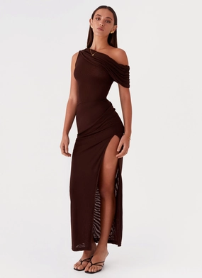All Occasion Perfect Layering Ciara One Shoulder Draped Maxi Dress - Chocolate