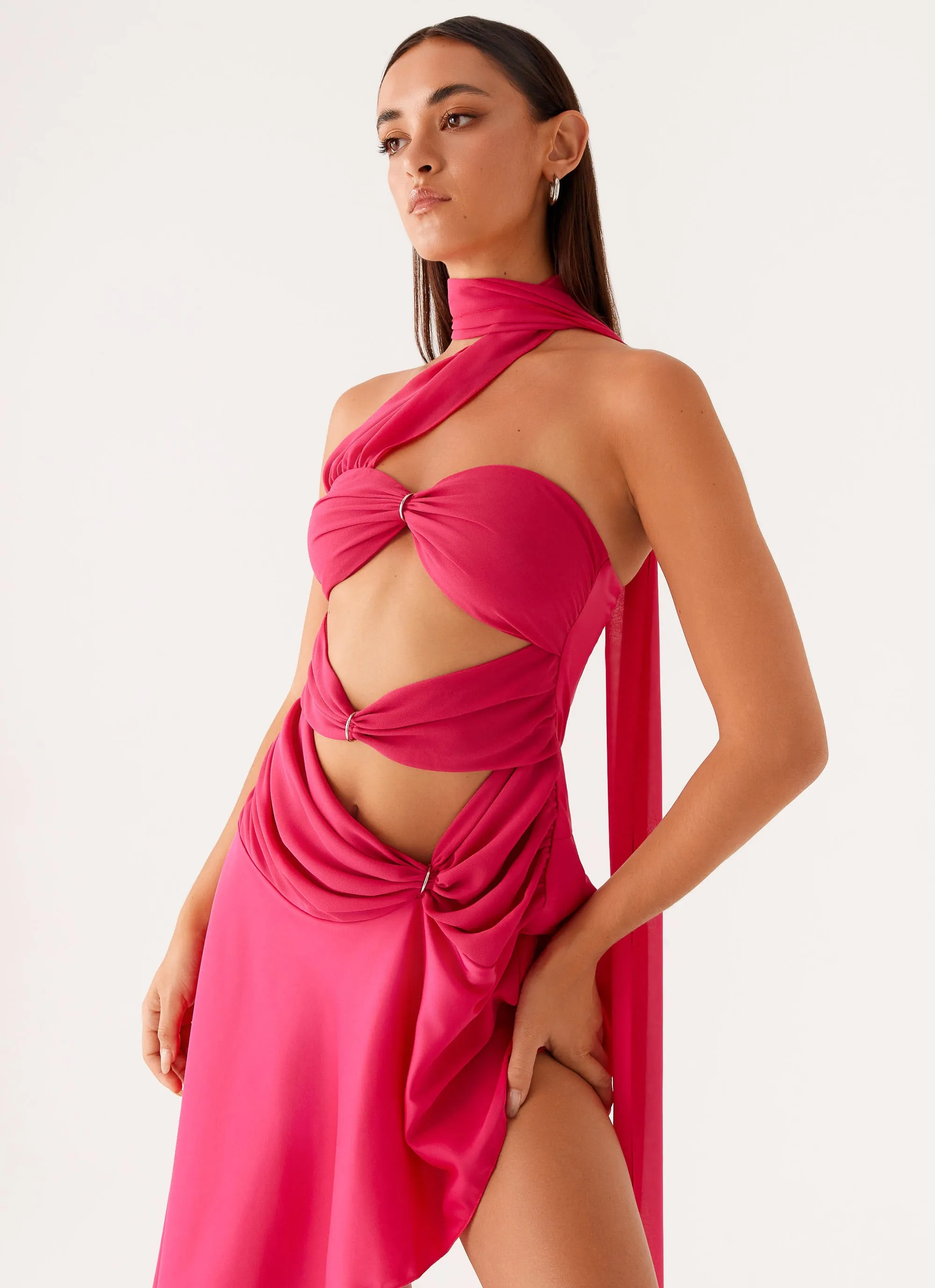 Fashionable Cut Perfect Comfort Wear Circa Scarf Midi Dress - Hot Pink