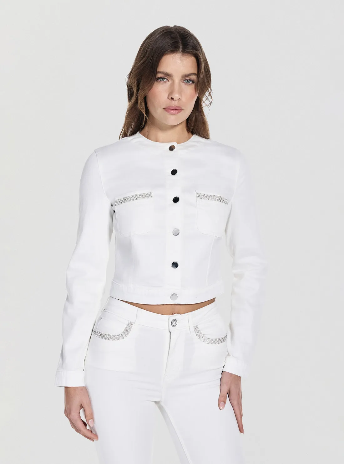 Winter Layering Piece Weather Fit White Juliana Denim Jacket