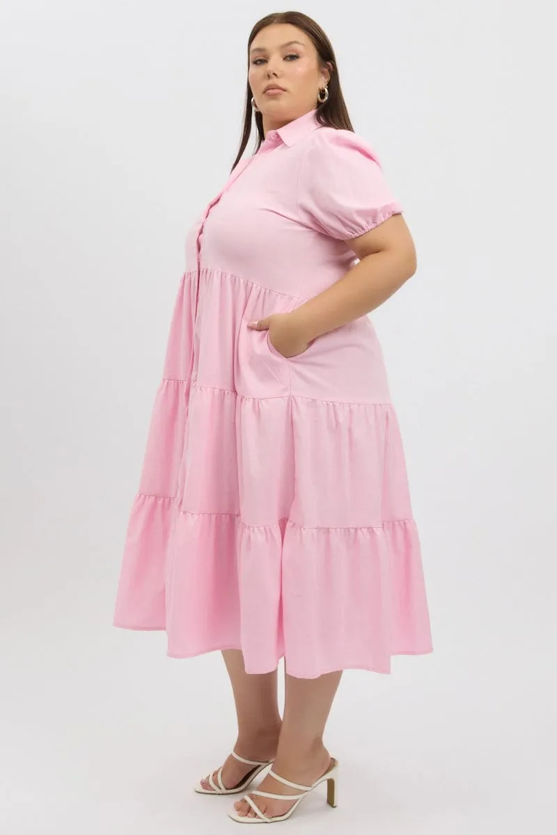 Pink Midi Dress Short Sleeve Shirt Cozy Wearable Garden Fresh